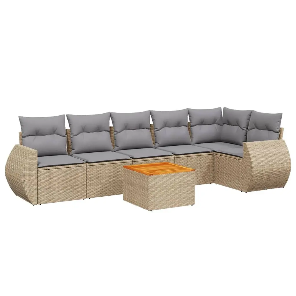 7-Piece Outdoor Garden Sofa Set with Beige Cushions