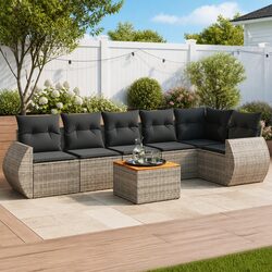 Stylish 7 Piece Grey Outdoor Sofa Set with Cushions