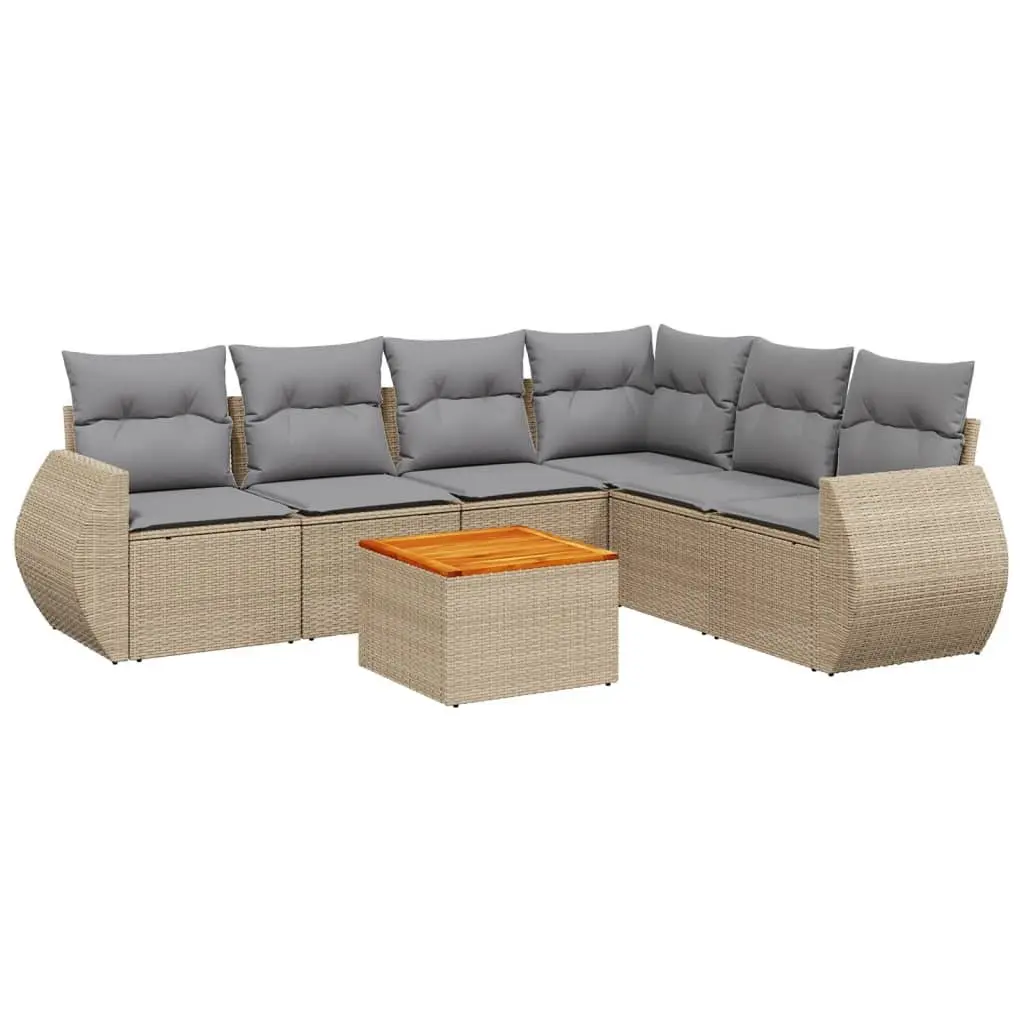 7 Piece Outdoor Sofa Set in Beige Poly Rattan