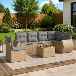7 Piece Outdoor Patio Sofa Set with Beige Poly Rattan