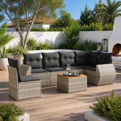 Durable 7-Piece Modular Garden Sofa Set in Grey