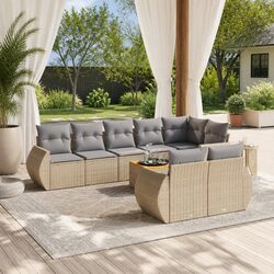 Beige Poly Rattan 9-Piece Outdoor Garden Sofa Set