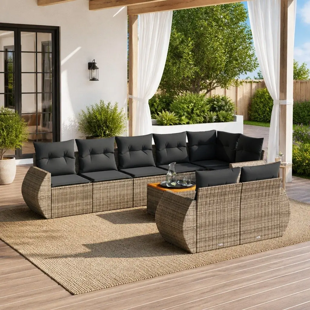9-Piece Modular Grey Poly Rattan Garden Sofa Set