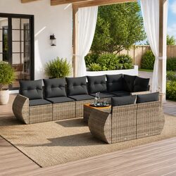 9-Piece Modular Grey Poly Rattan Garden Sofa Set