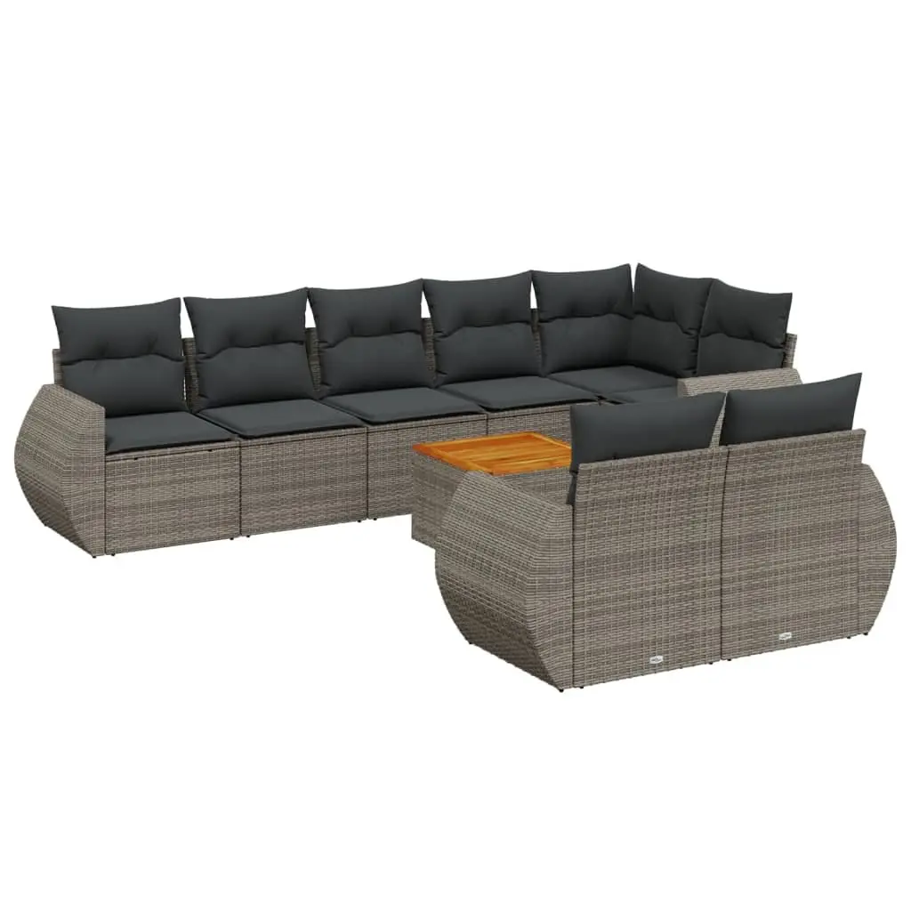9-Piece Modular Grey Poly Rattan Garden Sofa Set