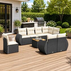 Sturdy 9-Piece Black Poly Rattan Garden Sofa Set