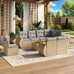 Sturdy 9-Piece Outdoor Garden Sofa Set in Beige