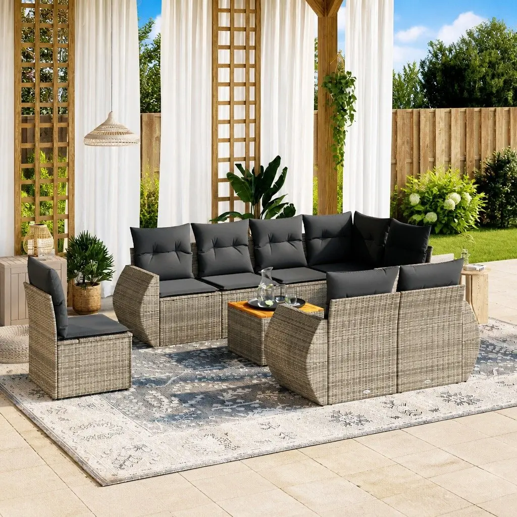 Garden Sofa Set PE Rattan 9 Piece Modular Outdoor Furniture Grey Patio Seating
