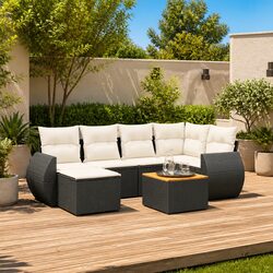 7 Piece Outdoor Patio Sofa Set with Cushions in Black