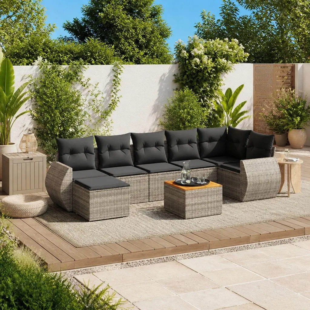 8-Piece Grey Poly Rattan Garden Sofa Set for Outdoor Use