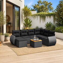 Premium 8 Piece Black Poly Rattan Garden Sofa Set