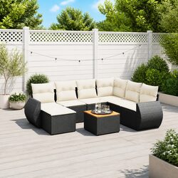 Durable 8-Piece Black Rattan Garden Sofa Set with Cushions