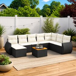 Durable 9 Piece Garden Sofa Set with Cushions in Black