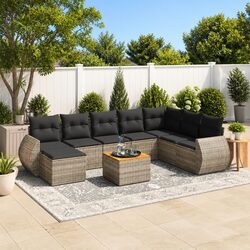 Sturdy 9 Piece Grey Garden Sofa Set for Outdoor Comfort