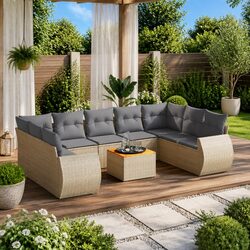 Beige Modular 10-Piece Garden Sofa Set for Outdoors