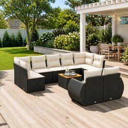 10-Piece Modular Garden Sofa Set with Black Poly Rattan