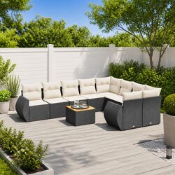 Stylish 10 Piece Black Rattan Garden Sofa Set