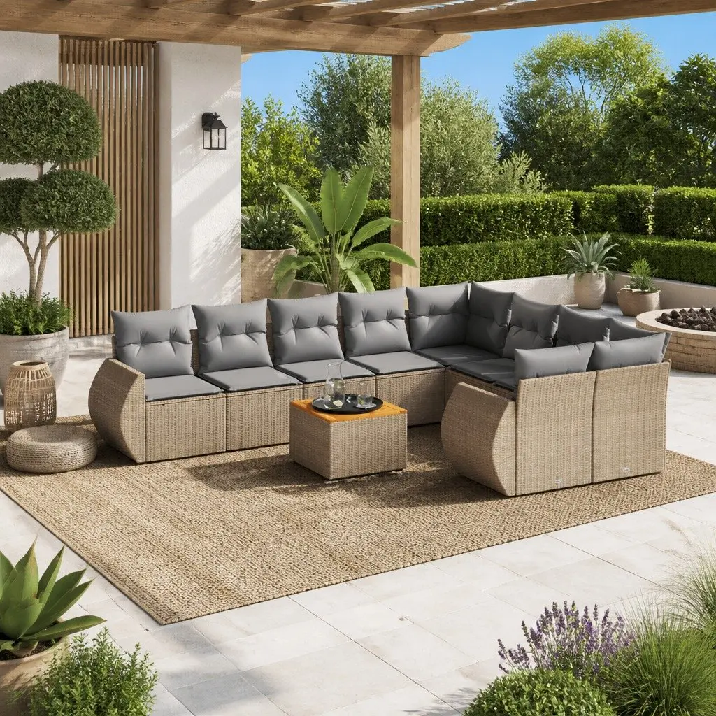 10-Piece Garden Sofa Set in Beige Poly Rattan