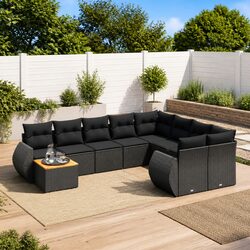 10-Piece Modular Garden Sofa Set in Black Rattan
