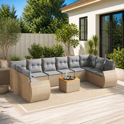 Beige 11-Piece Outdoor Garden Sofa Set with Cushions