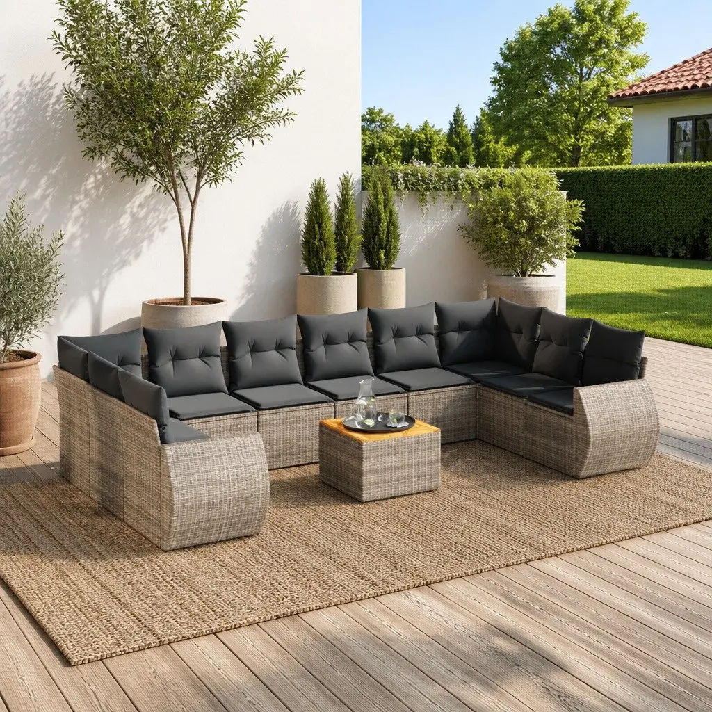 Modular Grey Poly Rattan Garden Sofa Set 11 Pieces