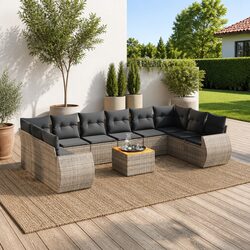 Modular Grey Poly Rattan Garden Sofa Set 11 Pieces