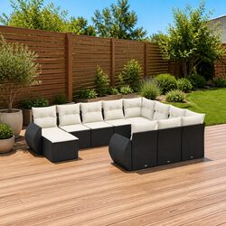 Premium 11 Piece Modular Black Rattan Garden Sofa Set