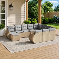 11-Piece Beige Modular Outdoor Sofa Set with Cushions