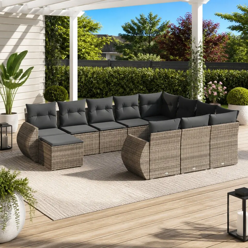 Garden Sofa Set PE Rattan 11 Piece Outdoor Furniture Grey Patio Seating