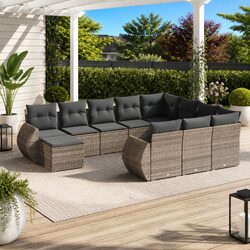 Outdoor 11-Piece Garden Sofa Set in Grey Rattan