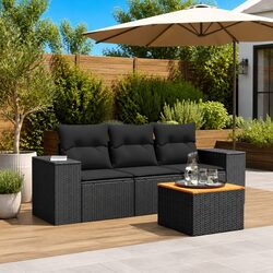 Durable Black Poly Rattan Outdoor Sofa Set with Cushions