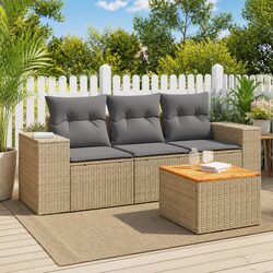 Beige 4 Piece Garden Sofa Set with Acacia Table Top