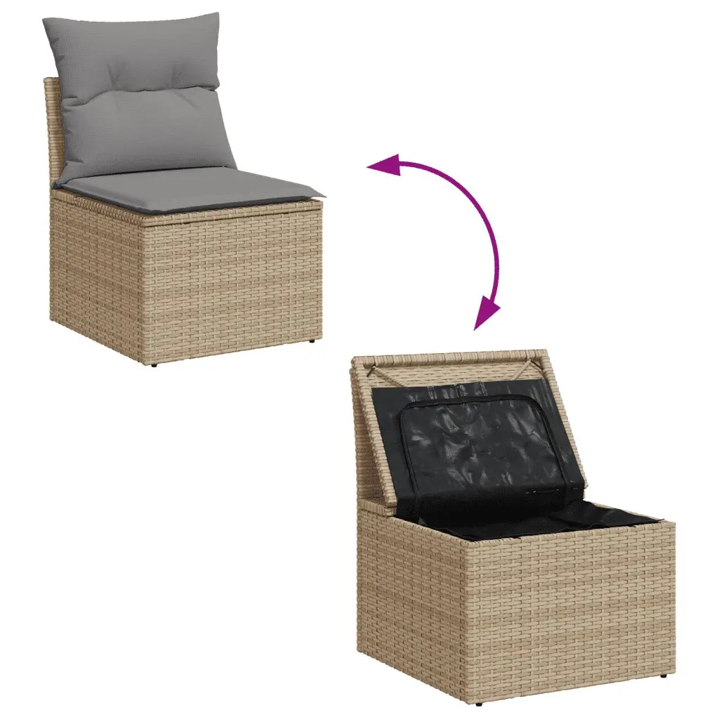Beige 4 Piece Garden Sofa Set with Acacia Table Top