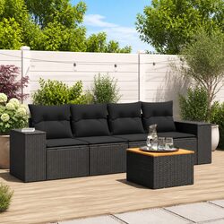 5-Piece Modular Garden Sofa Set with Cushions - Black