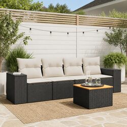 Durable 5 Piece Black Poly Rattan Garden Sofa Set