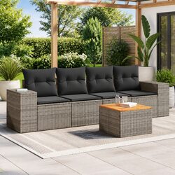 5 Piece Outdoor Sofa Set with Storage Cushions - Grey