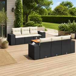 Sturdy 7 Piece Modular Garden Sofa Set in Black Rattan