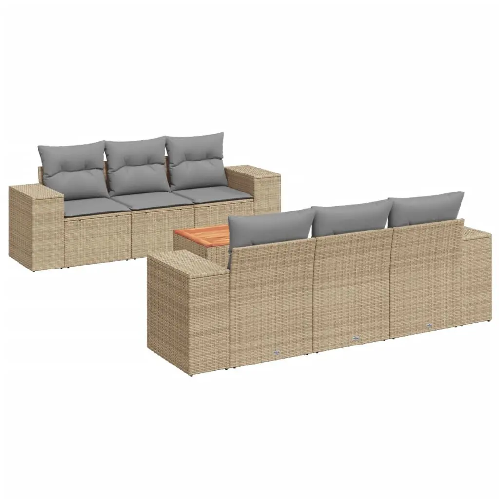 7 Piece Beige Garden Sofa Set with Cushions