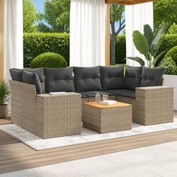 Premium 7 Piece Outdoor Sofa Set in Beige Poly Rattan