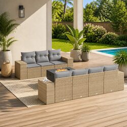 High-Quality 8 Piece Beige Outdoor Garden Sofa Set