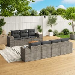 Durable 8 Piece Grey Poly Rattan Garden Sofa Set