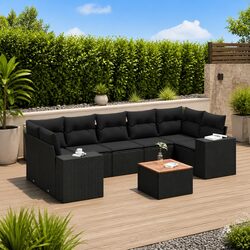 8-Piece Modular Garden Sofa Set in Black Rattan