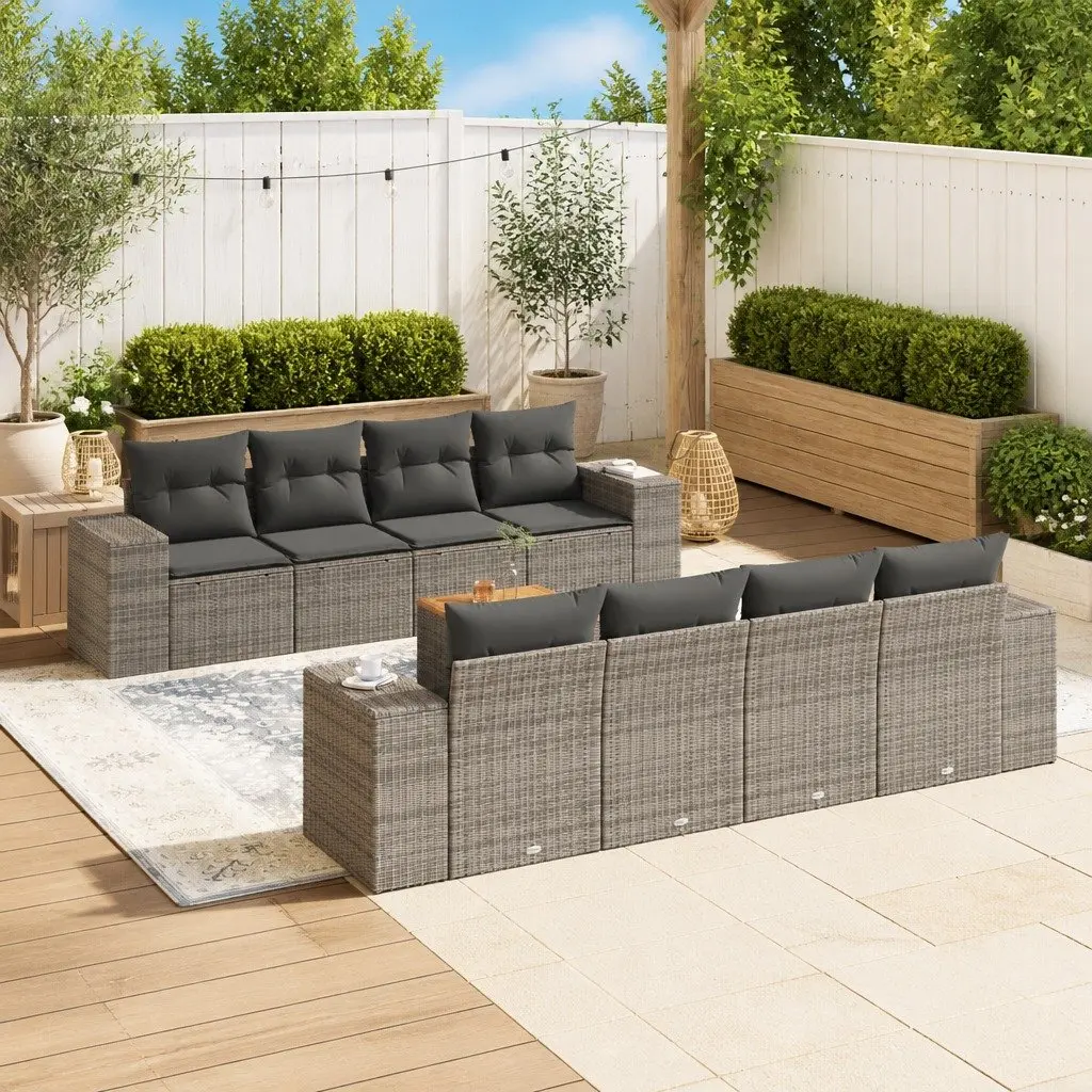 Garden Sofa Set PE Rattan 9 Piece Modular Outdoor Furniture Grey