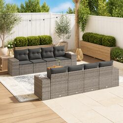 9-Piece Modular Garden Sofa Set in Grey Rattan