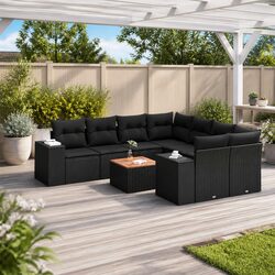9-Piece Black Garden Sofa Set for Outdoor Relaxation