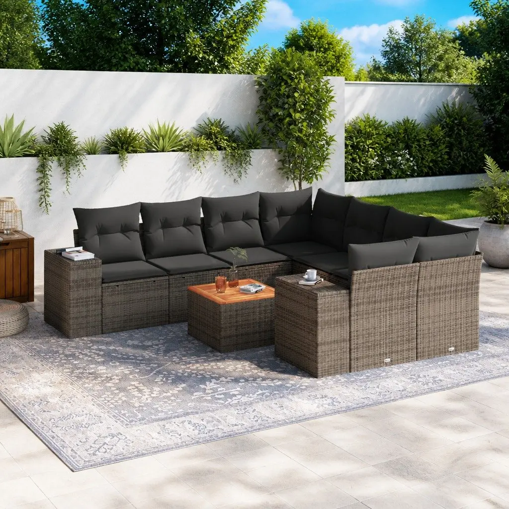 9 Piece Garden Sofa Set PE Rattan Grey Outdoor Furniture Patio Sectional