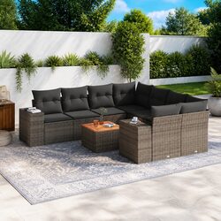 Sturdy 9 Piece Garden Sofa Set in Grey Poly Rattan
