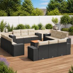 Premium 13 Piece Black Rattan Garden Sofa Set