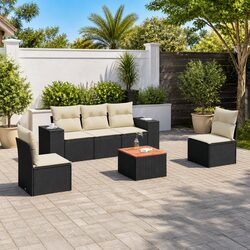 High-Quality 6 Piece Garden Sofa Set in Black Rattan