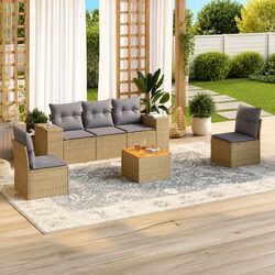 Beige Poly Rattan 6-Piece Garden Sofa Set for Outdoor Use